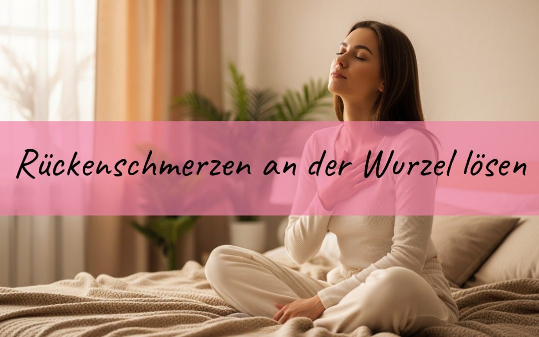 Frau klopft sanft unter dem Schlüsselbein und entspannt, Sinnbild für EFT bei Rückenschmerzen