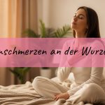 Frau klopft sanft unter dem Schlüsselbein und entspannt, Sinnbild für EFT bei Rückenschmerzen