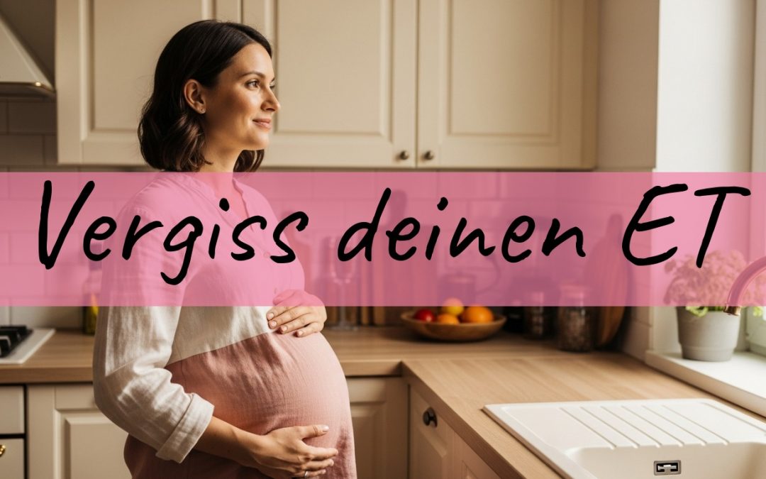 Schwangere Frau steht ruhig in sonnigem Raum, Sinnbild fuer Vergiss deinen ET