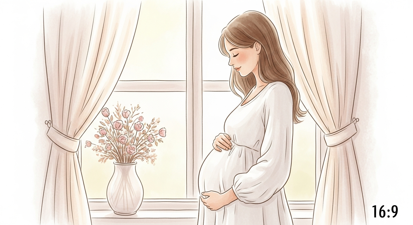 Schwangere atmet am Fenster und verbindet sich mit ihrem Baby