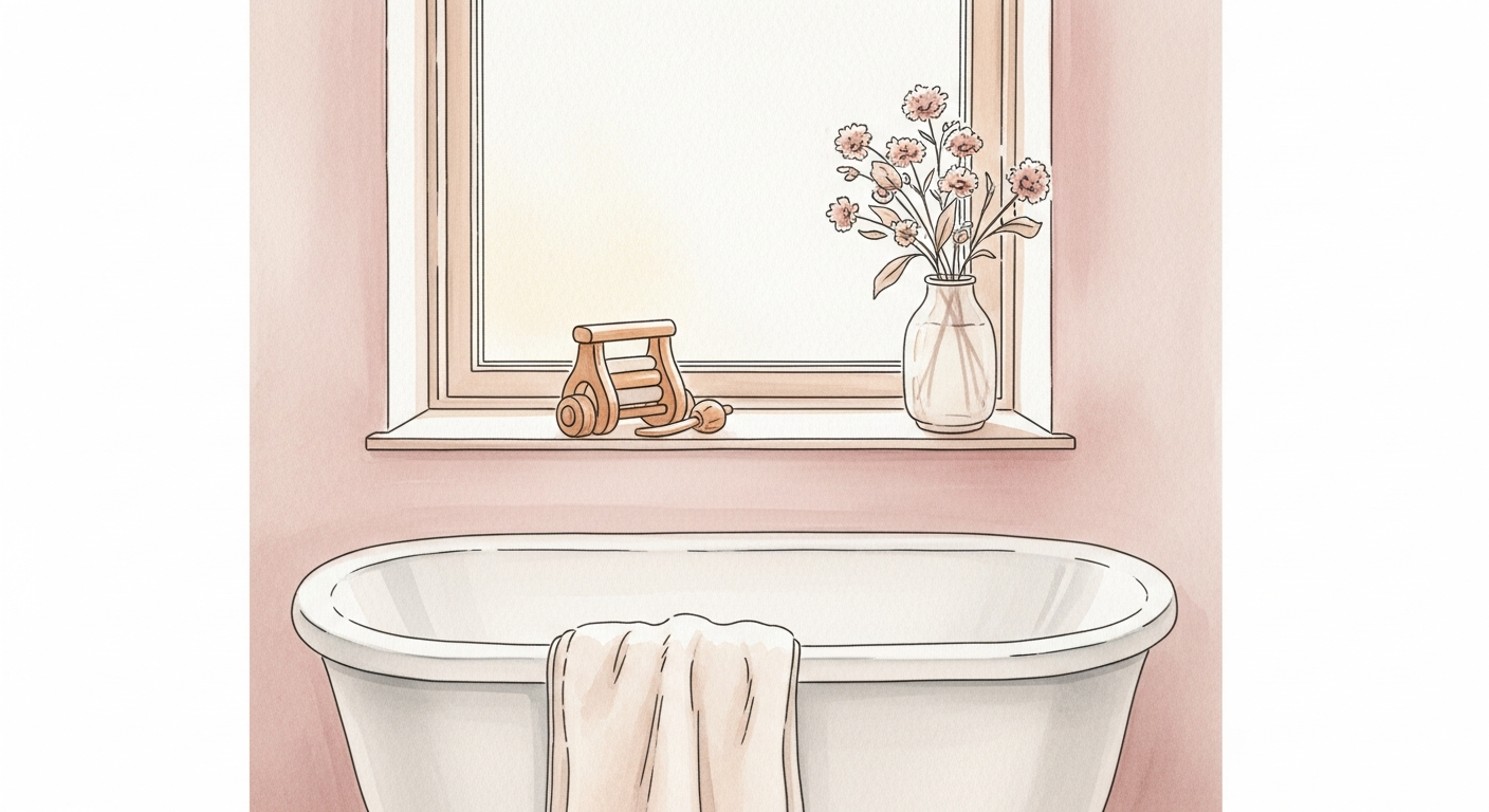 Babyschwimmen sinnvoll oder nicht? Warum dein Baby vielleicht etwas anderes braucht 1 Ruhiges Badezimmer mit Wanne und Handtuch als Symbol für Wassergewöhnung zu Hause