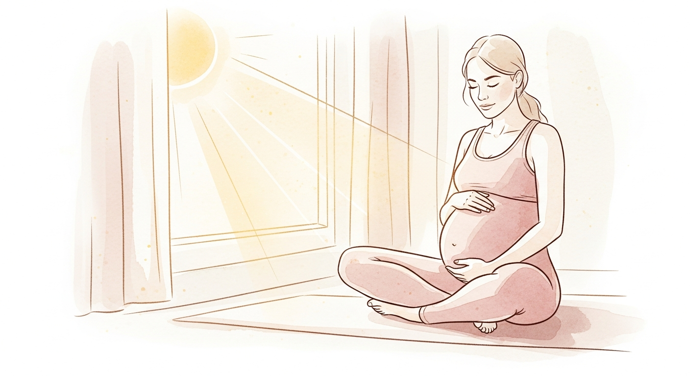 Schwangere Frau in sanftem Yoga als Teil einer sinnvollen Geburtsvorbereitung