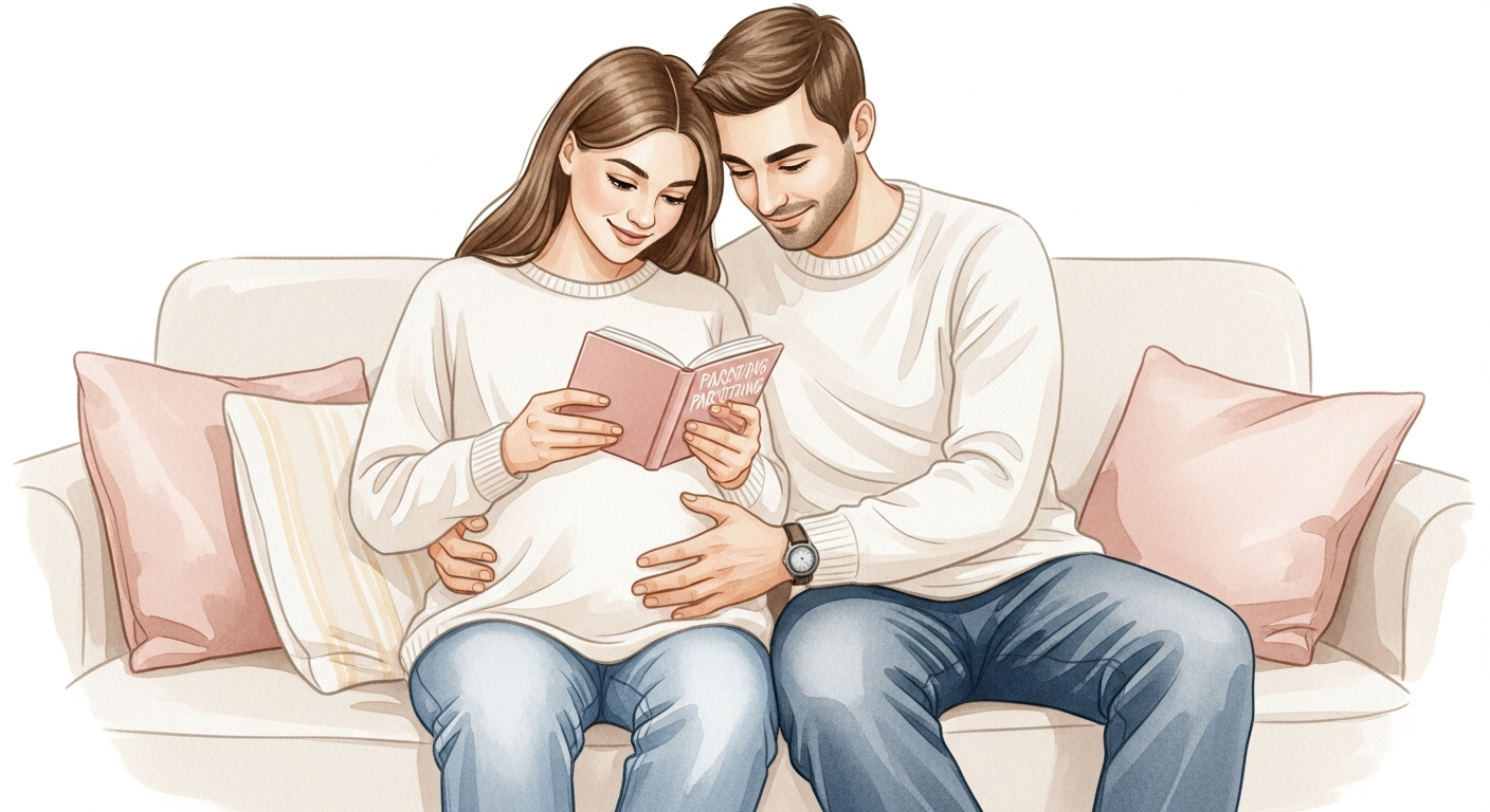 Schwangeres Paar bereitet sich auf die Babyzeit vor, Vorbereitung statt ET Druck